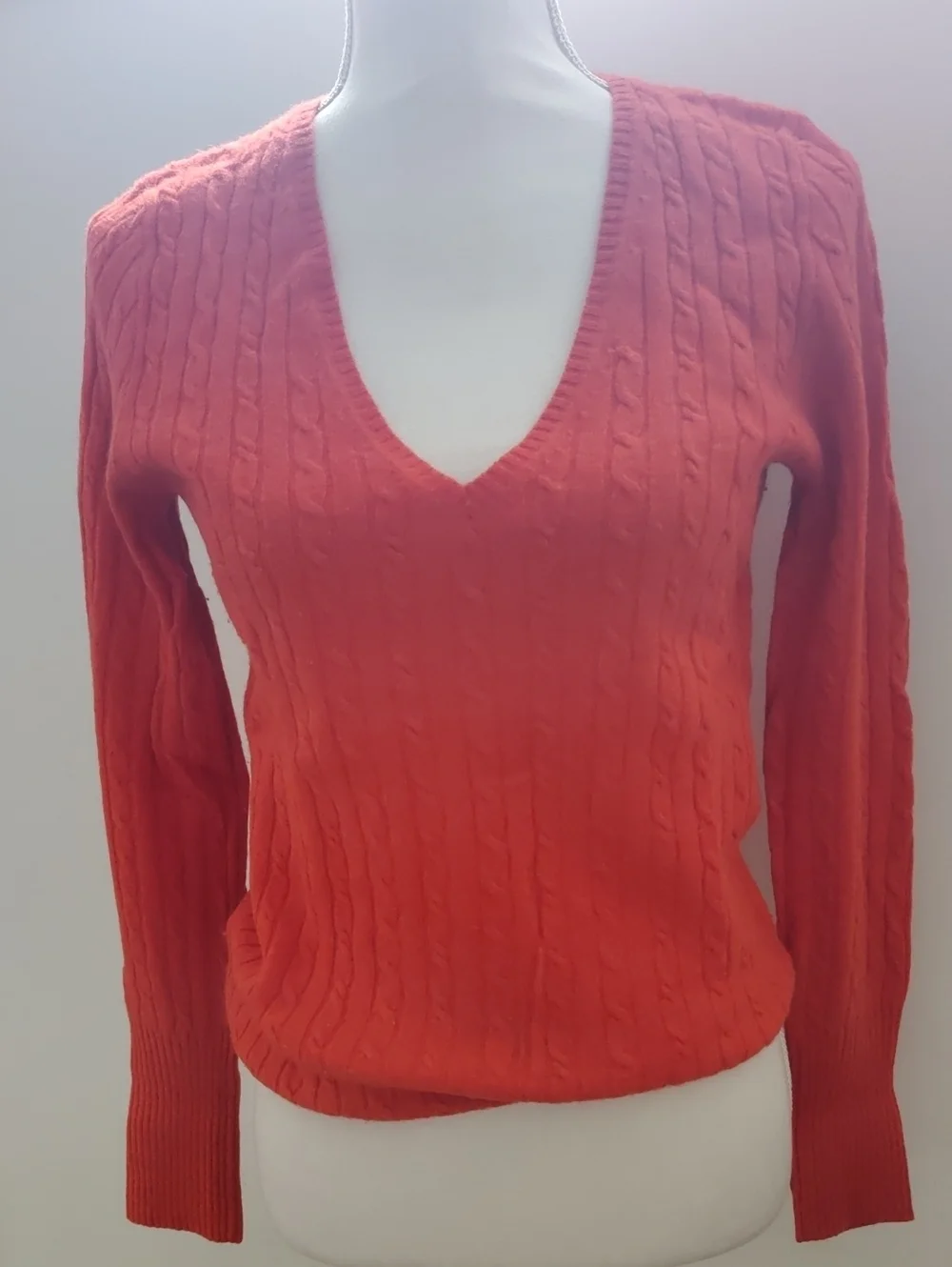 J.crew Women's Cable Knit V-Neck Sweater Orange Vintage Cottagecore Y2K Luxury